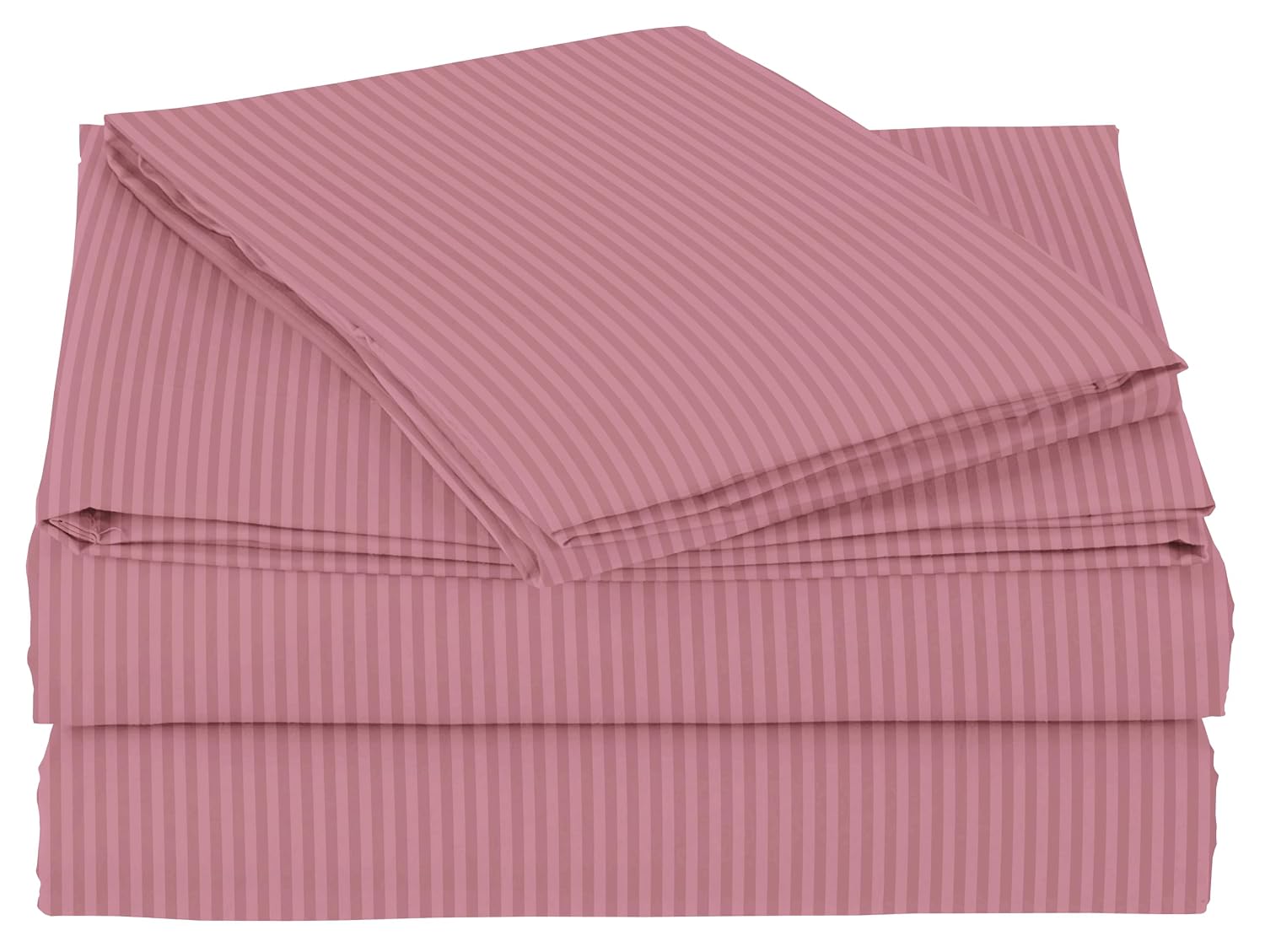 King Size Bedsheets With 2 Pillow Covers - Size-78 X72+10 Inches, Pink | All Around Elastic 220 TC Super Soft Striped Pattern Breathable