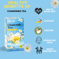 Nutrovally Chamomile Tea - 25 Tea Bags | Improve Sleep Cycle & Skin Health - Refreshing Pure Flowery Loose Leaves | Caffeine Free, Gluten Free, Sugar Free