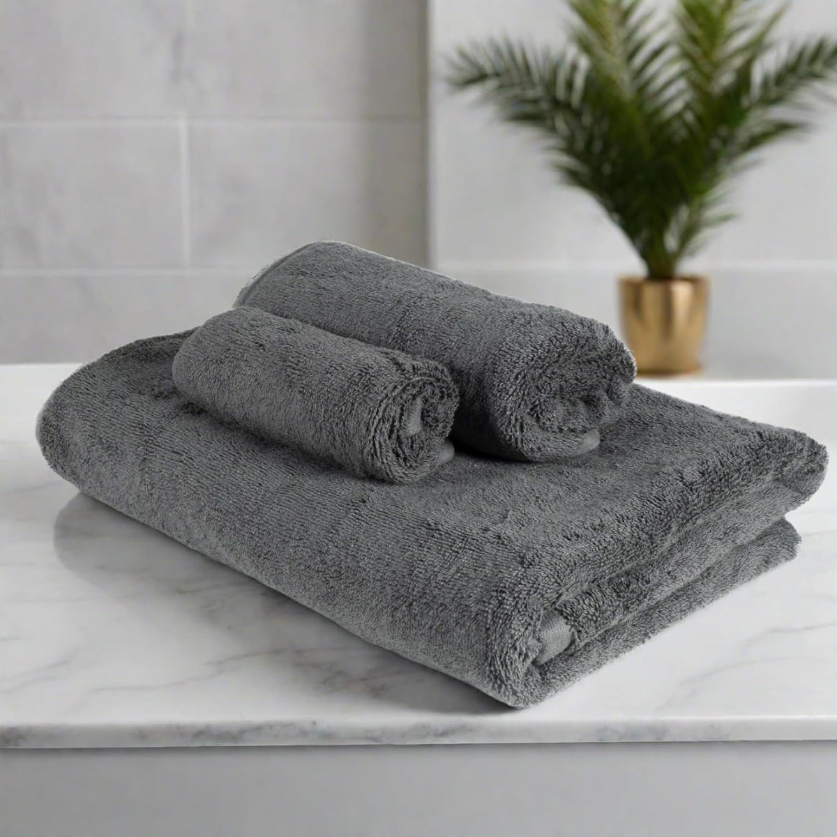 Heelium Bamboo Towel 1 Bath + 1 Hand & 1 Face Towel 900 Gsm | Soft, High Absorbency & Antibacterial Towels (Grey) - Pack Of 3