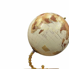 Home Decor 8 Inch Diameter World Globe On Gold Arc & Wooden Storage Drawer For Office Table, Gift Item, Interior Decoration & Educational - Cream, Pack Of 1