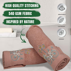 Rangoli 100% Cotton Martin Hand Towels 540 Gsm | Quick Dry, Ultra Soft, Highly Absorbent Printed Hand Towel For Men & Women Luxury & Highly Absorbent Towels - Peach (Set Of 2)