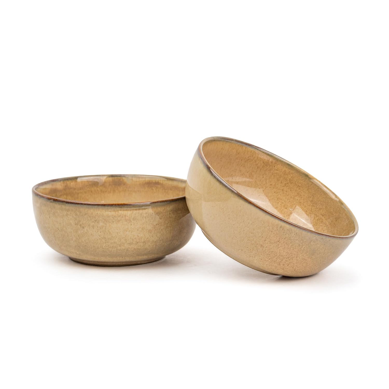 Ceramic Medium Bowl Set Of 2 Pieces - 18cm, Beige Reactive, 1000ml Each | Glossy Finish Stoneware Ceramic Serving Bowls | Ceramic Bowl - Pasta Serving Bowl | Microwave Safe