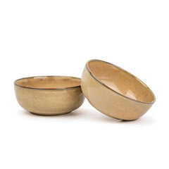Ceramic Medium Bowl Set Of 2 Pieces - 18cm, Beige Reactive, 1000ml Each | Glossy Finish Stoneware Ceramic Serving Bowls | Ceramic Bowl - Pasta Serving Bowl | Microwave Safe