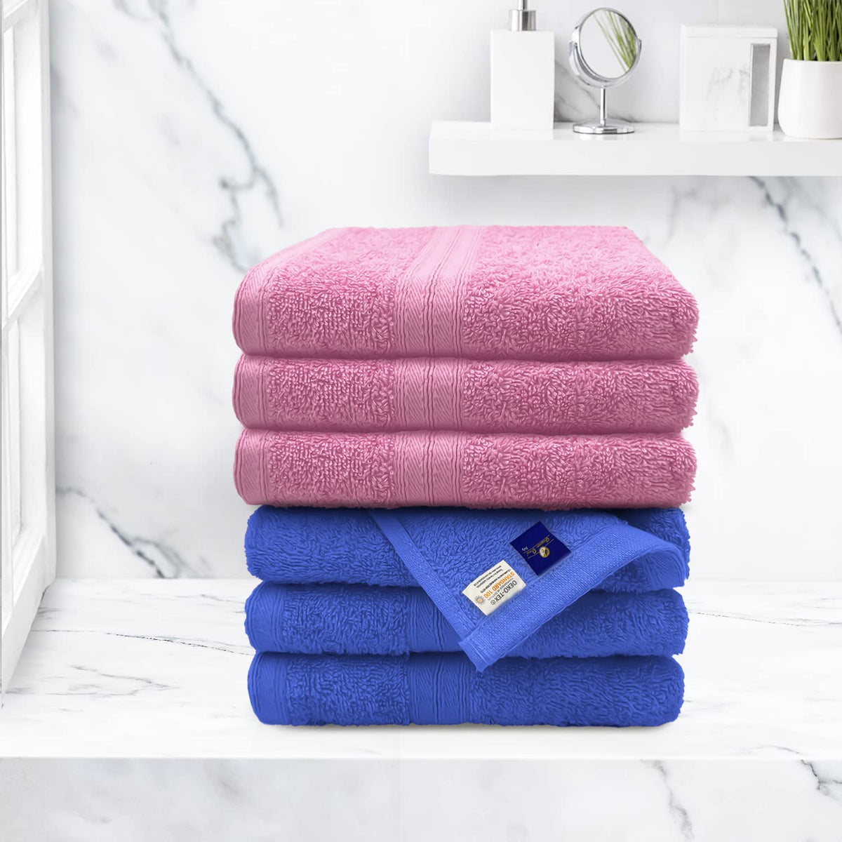 Sassoon Anatolia 6 Piece Cotton Hand Towel 450 Gsm | Soft, Absorbent & Quick Dry Towel For Gym, Home & Yoga (Heaven & Pink)