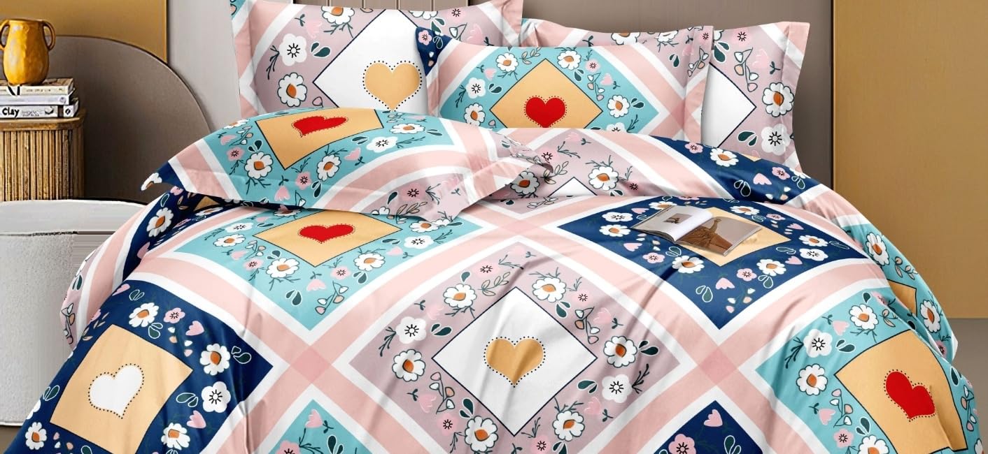 Bedsheet For Queen Size With 2 Pillow Covers - 60 X 78 Inches, Multicolor | Soft & Skin-Friendly Fabric | All Around Elastic Fitted Bedsheet