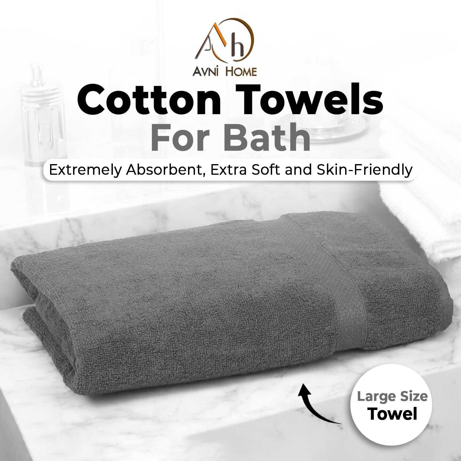Avni Home Cotton Bath Towels 500 Gsm | Towels For Bath Large Size Extra Soft & Absorbent Bath Towel For Men & Women (Grey)