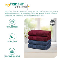 Mytrident Soft Comfort Air Rich 100% Cotton Hand Towel 800 Gsm | Highly Absorbent Towels For Men & Women Hand Towel (Wine Red & Navy) - 4 Pcs