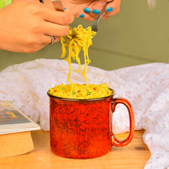 Studio Pottery Ceramic Maggi Bowl Or Mug With Handle 550ml, Ombre Red | Jumbo Ceramic Coffee & Tea Mug | Cereal Bowl - Big Milk Mug - Large Beer Mug