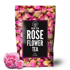 Blue Tea Rose Flower Herbal Tea - 50gm, 1.7 Ounce, 50 Cups | Flower Based, Caffeine Free, Non-GMO - Beautiful Hair & Skin, Rich Vitamin-C | Zipper Packaging