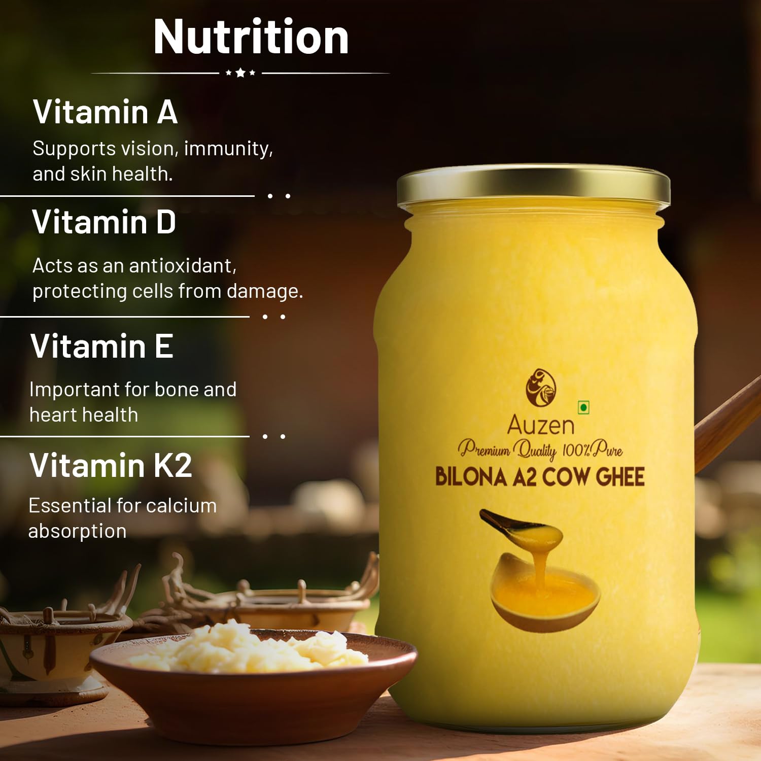 Pure Natural A2 Cow Ghee By Auzen | Rich In Nutrient, Delicious Healthy Desi Cow Ghee Good For Enhances Brain Function | 1.5 Litre (1 Litr * 500ml) 50.7 Ounce | Jar Pack