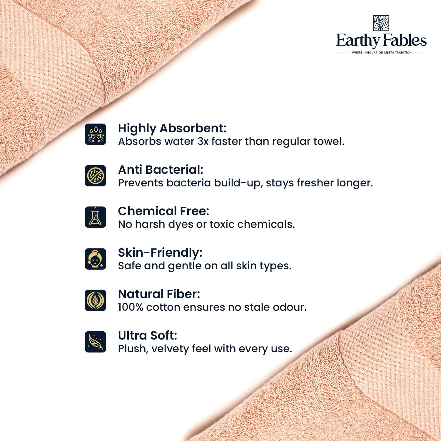 Earthy Fables Premium Hand Towels 600 Gsm | 100% Combed Cotton Ultra Soft Quick Dry & Highly Absorbent, For Home, Gym & Travel | Set Of 2 (Peach)
