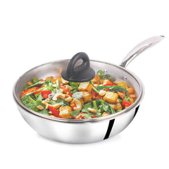 Triply Stainless Steel Fry Pan With Glass Lid For 3-4 People - Large 26cm, 10.2 Inch, 1.9 Liters, 1.1 Kg | Induction-Friendly, Nonstick 3-Layer Body, 100% Pure & Toxin-Free