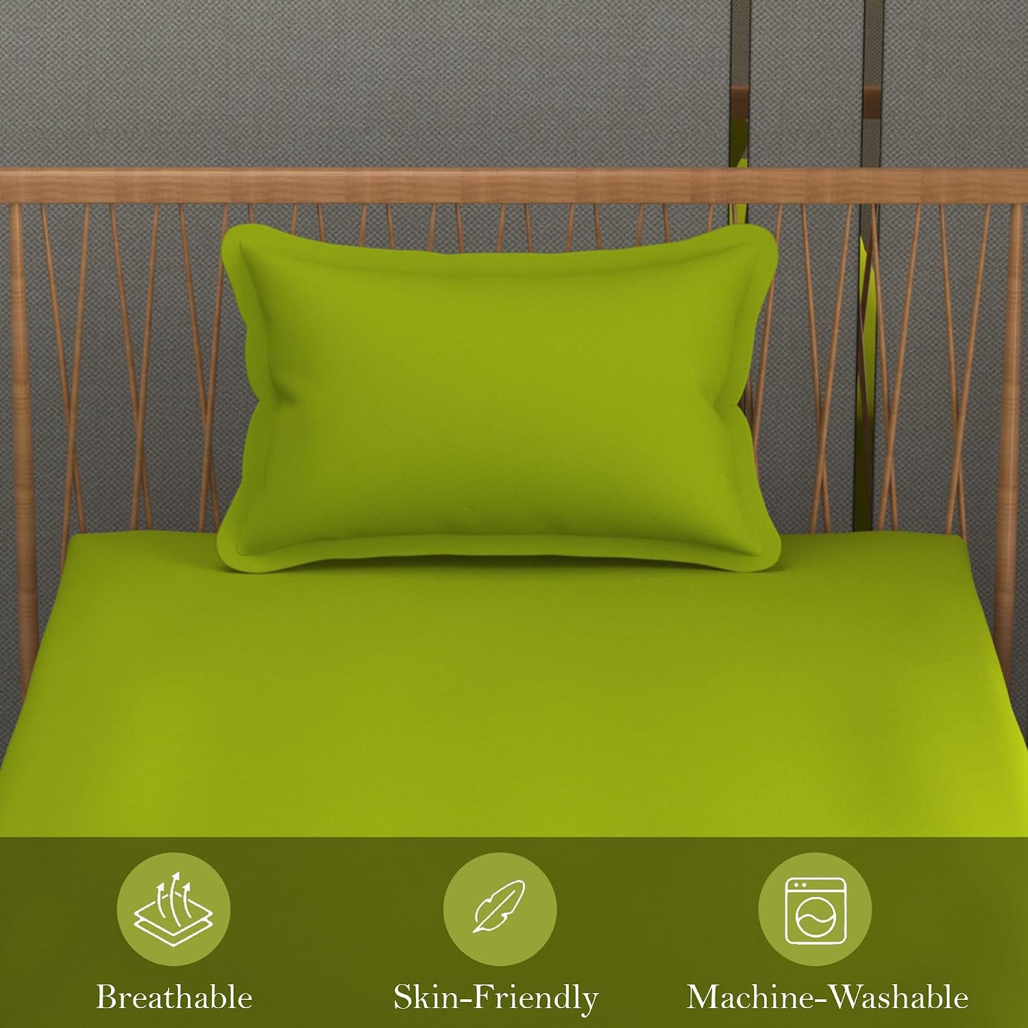 Solid Plain Single Size Bedsheet Set With 1 Pillow Covers | Size - 60 X 90 Inches, Parrot Green | Ideal For All Seasons Due To Its Breathable Nature