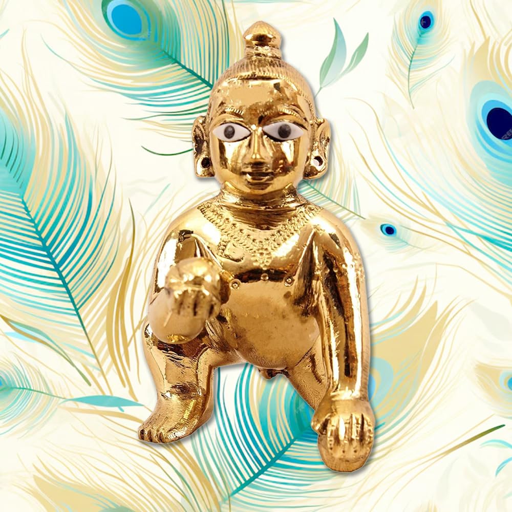 Laddu Gopal God Idol, Lord Krishna, Thakur Ji Murti, Gold, Brass, Bal Gopal Ji, For Janmashtami Home Décor Showpiece, Made In India, Krishna Ji Statue