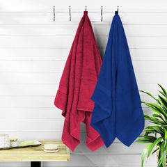 Cloth Fusion 100% Cotton Bath Towels 500 Gsm Large Size Set Of 2, Ultra Soft Bath Towel For Women & Men (Red & Blue)