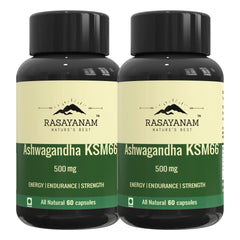 Rasayanam Ashwagandha Ksm-66 500mg Extra Strength Natural Formulation Support Strength & Energy Withania Somnifera Extract | 60 Veg Capsules 100gm 0.2lbs Each Pack Of 2