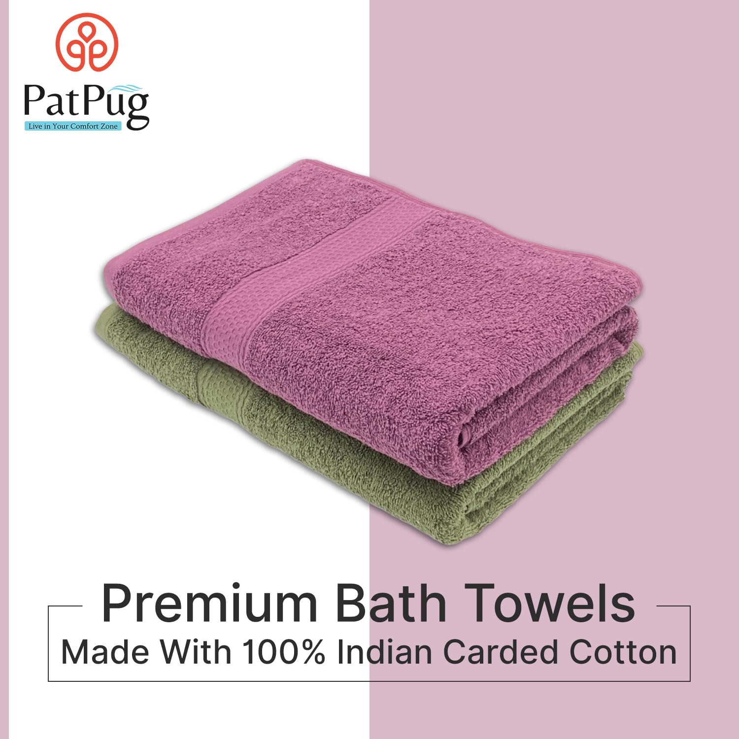PatPug 100% Indian Ultra Soft Cotton 450 Gsm Bath Towel Large Bath Towel | Highly Absorbent Quick Drying Durable Towel For Men, Women & Kids (Mahogany & Olive Green)