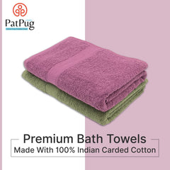 PatPug 100% Indian Ultra Soft Cotton 450 Gsm Bath Towel Large Bath Towel | Highly Absorbent Quick Drying Durable Towel For Men, Women & Kids (Mahogany & Olive Green)