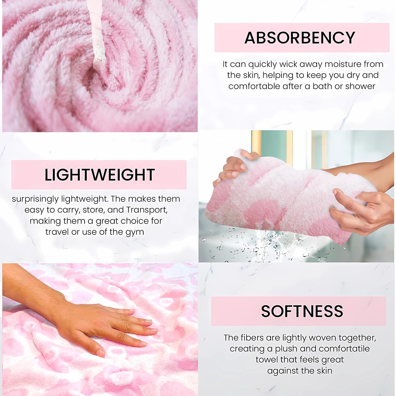 Enrich Homes Bath Towels 550 Gsm | For Women Large Size Absorbent Microfiber Bath Towel 2x Softer Than Cotton Towels (Baby Pink)