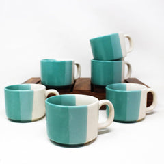 Hand Painted Trihni Ceramic Tea Cups Set Of 6 - 150ml Each, White & Turquoise | Ceramic Cups For Tea, Coffee, Milk - 6 Pieces, Microwave Safe & Scratch Resistant