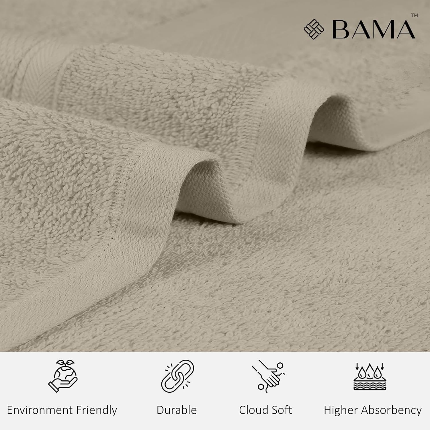 Bama 100% Cotton Hand Towel 500 Gsm | Soft & Absorbent Hand Towels For Bathroom, Kitchen, Gym (Light Brown) - Set Of 2