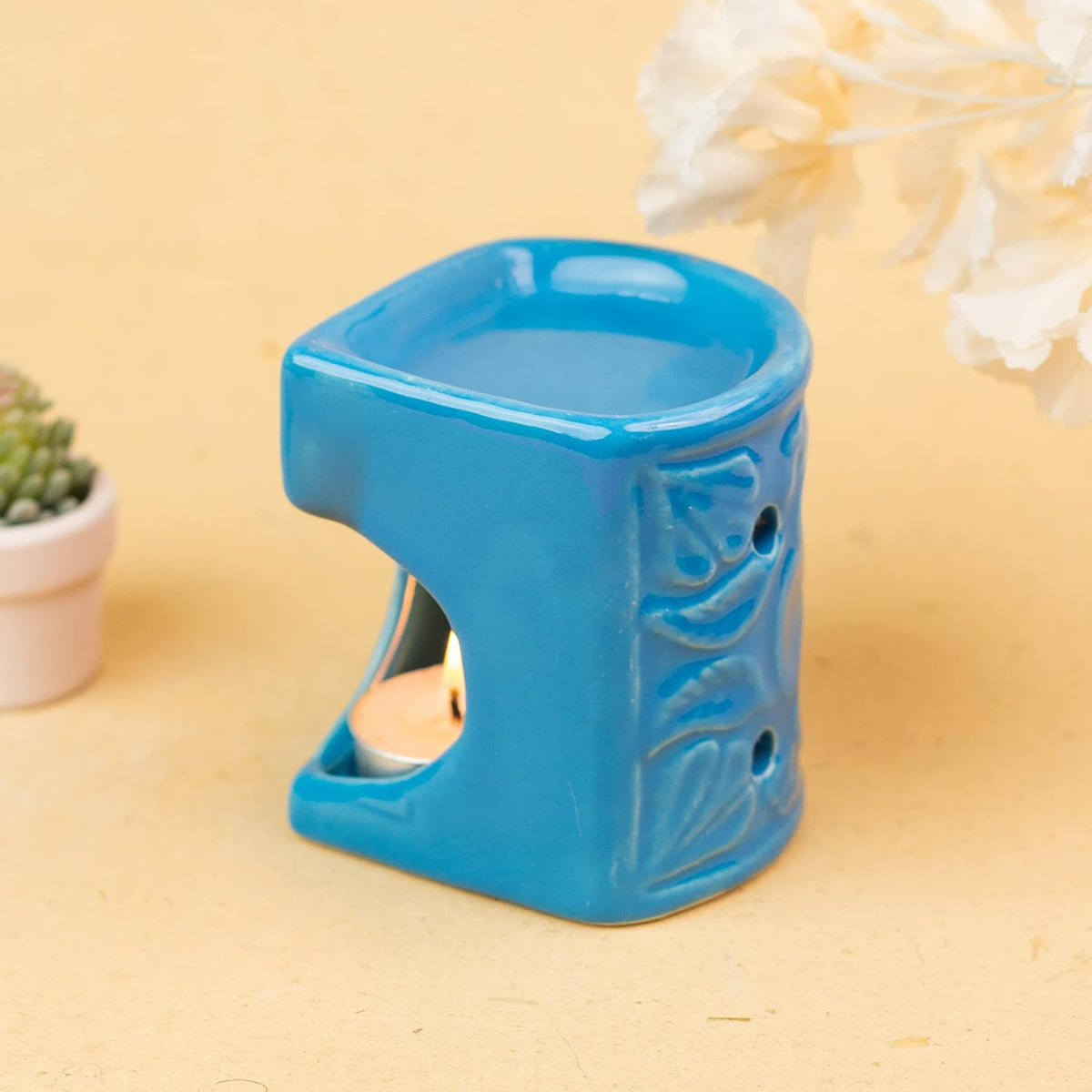 AQUA HANDCRAFTED SMALL CERAMIC BURNER / DIFFUSER WITH 1 T-LIGHT CANDLE STAND