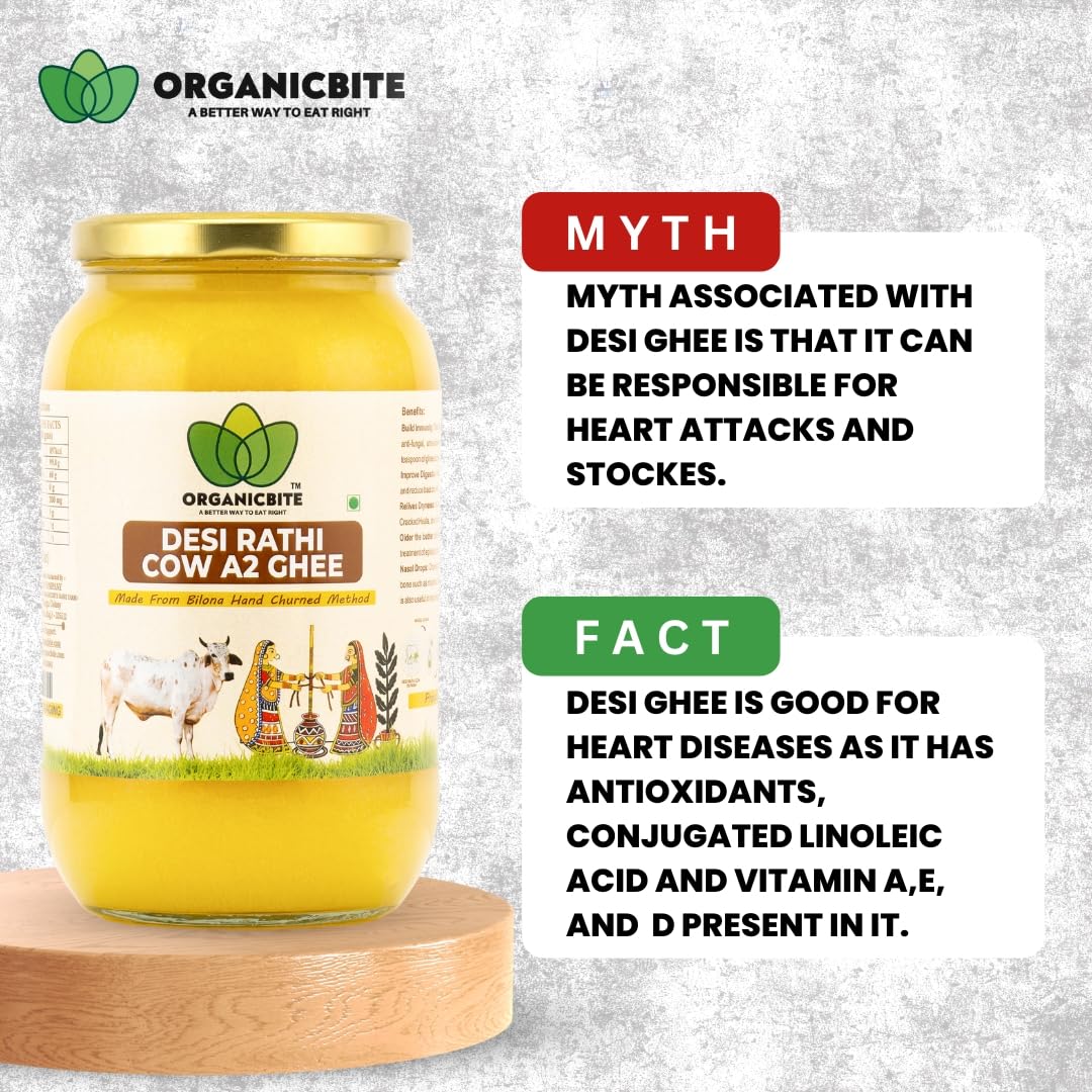 Natural Desi Rathi A2 Cow Ghee By Organicbite | High In Protein Fiber Healthy Desi Ghee Good For Overall Health | 2 Litre (1 Litr * 2) 67.6 Ounce | Jar Pack