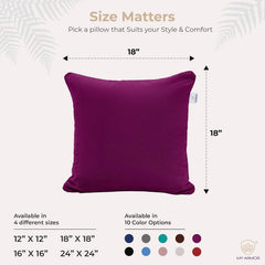 Microfiber Square Soft Pillow Cushion For Sofa & Bed, Purple - 18 X 18 Inch | Fluffy Pillow For Comfort & Back Support | Breathable, Washable | Premium Velvet Cover With Zip - Pack Of 5
