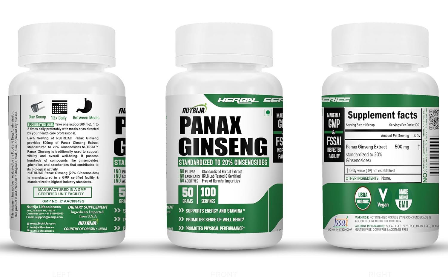 Nutrija 100% Pure Panax Ginseng Extract Highly Potent As It Is Standardized To 20% Ginsenosides | 50gm 0.1lbs