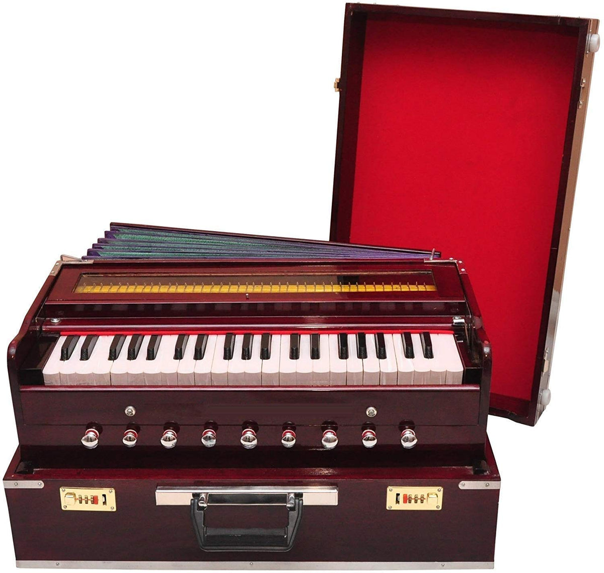 Musical Instrument Harmonium With Cover - 9 Stopper, Churidar Bellow, 42 Key, Two Reeds (Bass-Male), 3 1/2 Octave | Handmade Instrument