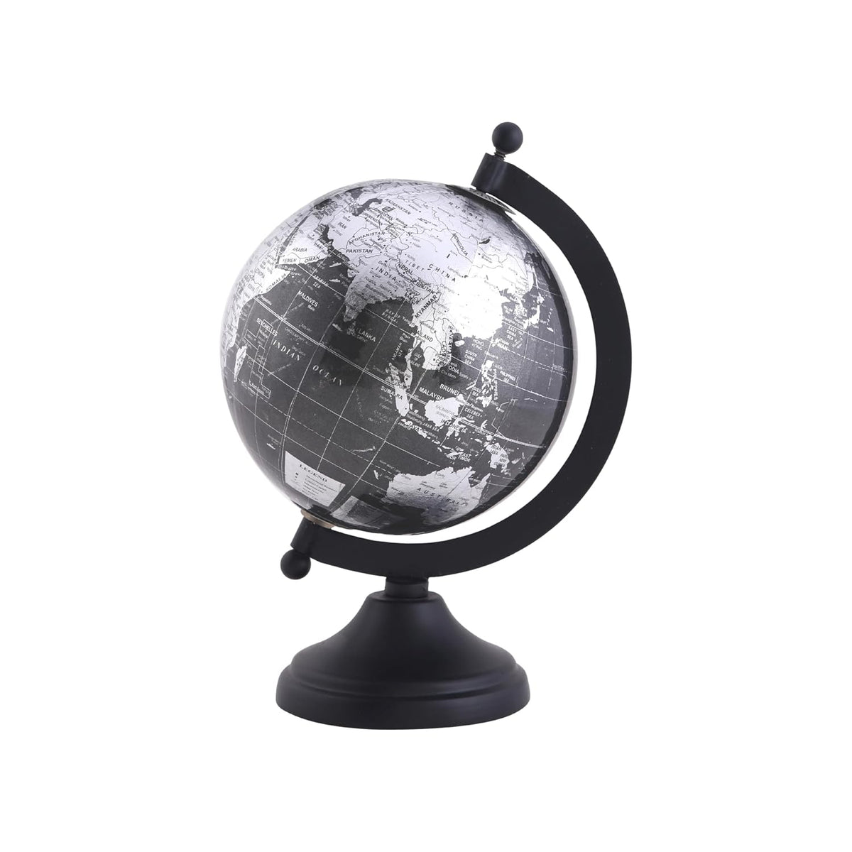 World Globe With Sturdy Metal Stand (Not Plastic) Desktop Globe For Home, Desk Table Office Decor - Book Shelf Decor Globe, 5 Inch, Metallic Black, Pack Of 1