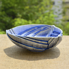 Studio Pottery Ceramic Extra Large Serving Bowl With Cut Design - Blue, 25 Cm, 1700ml | Snack Serving Bowl - Pasta Serving Bowl