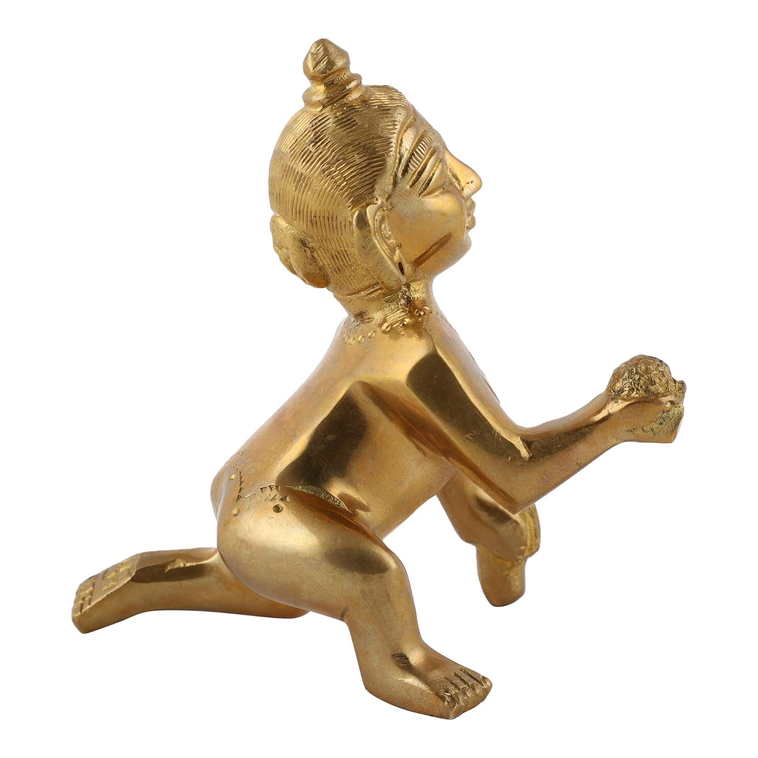 Gold Laddu Gopal Idol, Bal Gopal Ji, Handmade, Gold, Brass, Idol - Size No.4, Beautiful Design, Baby Krishna Murti - 8 Cm Statue, Pack Of 1