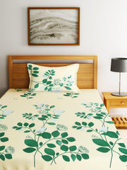 144 TC Microfiber Single Bedsheet With 1 Pillow Cover - 55 X 86 Inches, Cream & Green | Soft To Touch & Comfortable | Natural Resistance To Shrinkage & Wrinkles