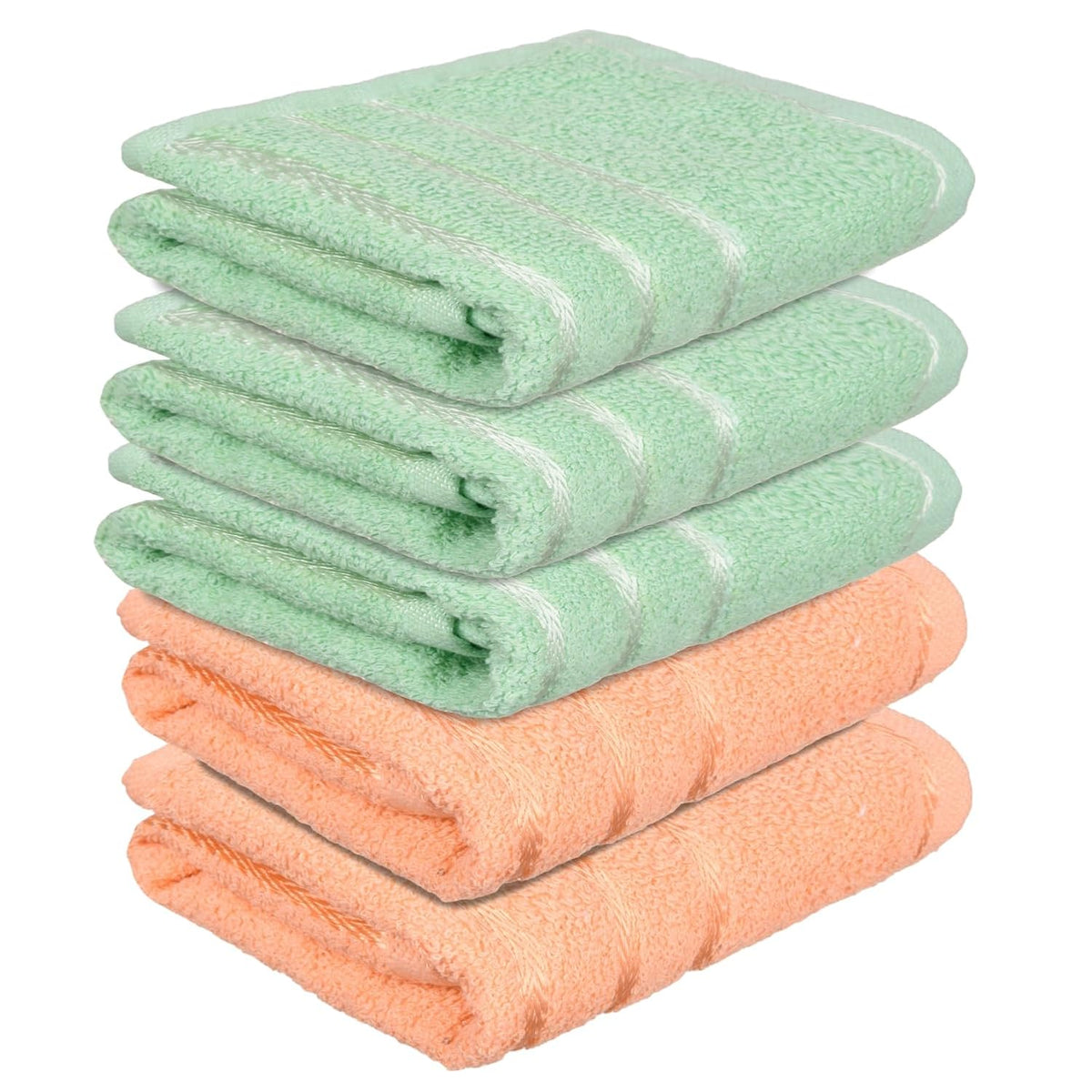 Kuber Industries Face Towel 1000 Gsm | Towels For Daily Use Workout Hand Towel | Lining Design | Pack Of 5 (Peach & Green)