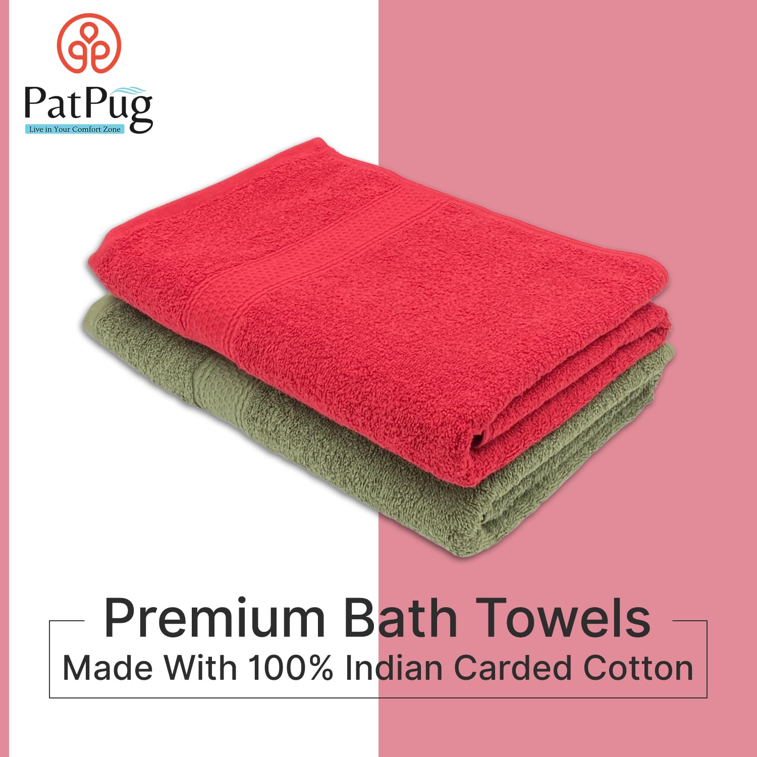 PatPug 100% Indian Ultra Soft Cotton 450 Gsm Bath Towel Large Bath Towel | Highly Absorbent Quick Drying Durable Towel For Men, Women & Kids (Ruby Red & Ocean Blue)