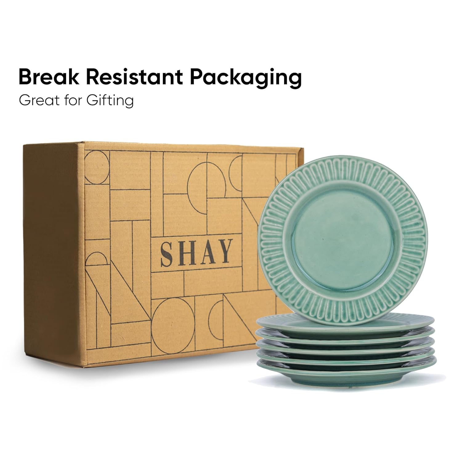 Ceramic Quarter Plates Set Of 6, Light Mint | Ceramic Snack Plates - Snacks Plates Set | Dessert Plates - Snack Plate | Small Plates With Glossy Finish - Microwave Safe & Chip Resistant