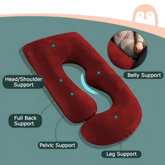 Pregnancy Pillow, Maternity Body Pillow For Sleeping, G Shaped Pillow, Maroon - 55 Inch | Full Body Pillow, Lightweight, Foldable, Breathable, Removable Velvet Cover, Adjustable - Pack Of 1
