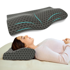 Cooling Gel Memory Foam Cervical Neck Pillow, For Pain Relief, Size - 19 X 12 X 4 Inch | Soft Pillow For Spinal Alignment, Neck Pain Relief | Black Jacquard Cover - Pack Of 1