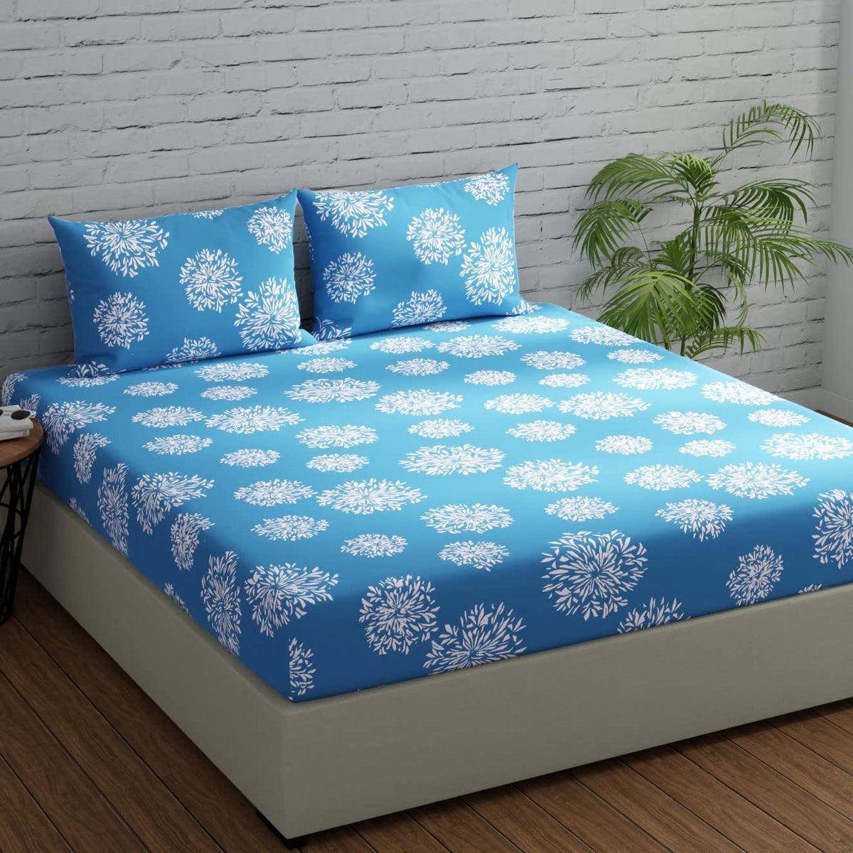 Flat Bedsheet For Double Bed With 2 Pillow Covers - 88 X 96 Inches, Blue & White | Comfort Fabric Bedsheet Home, Hotel & Guest House