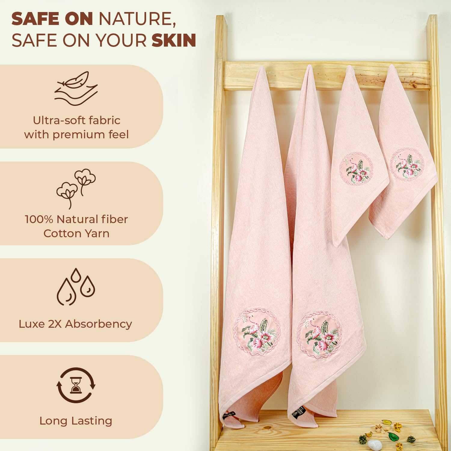 Akiko Home Prima Dream 100% Cotton 2 Bath & 2 Hand Towel 1400 Gsm | Soft, Absorbent & Durable, Cotton Bath & Hand Towel | Pack Of 4 (Peach)