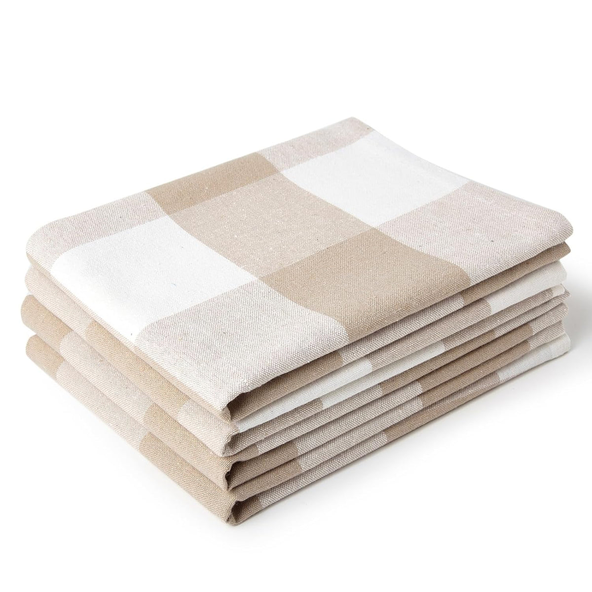 Encasa Xo Kitchen Cooking Cloth 340 Gsm | Cotton Hand Towel For Drying Dishes Highly Absorbent Cleaning & Quick Drying Of Plates | Buffalo Beige Checks (Set Of 4)