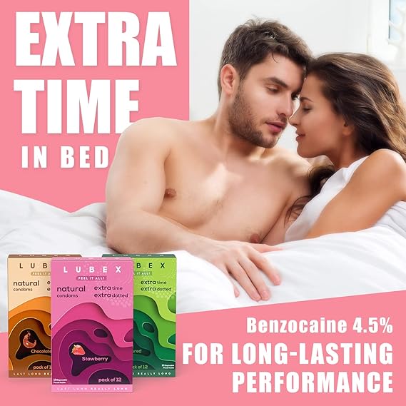 Lubex 6 In 1 Extra Time Condoms - Long Lasting With Disposable Bags - 36 Condom (Pack Of 3)
