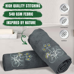 Rangoli 100% Cotton Martin Hand Towels 540 Gsm | Quick Dry, Ultra Soft, Highly Absorbent Printed Hand Towel For Men & Women Luxury & Highly Absorbent Towels - Grey (Set Of 2)