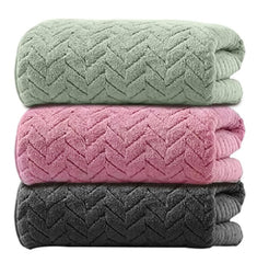 Maxoshine Microfiber Bath Towels Large Size-Super Soft Coral Fleece Bathing Towel With Hook Quick Dry Super Absorbent-Bath Towel For Men & Women (Green/Pink/Grey, Pack Of 3)