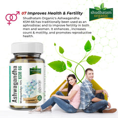 Shudhtam Organic Ashwagandha Ksm 66 Withanolides 10% 500mg, For Stress, Memory & Immunity, Iso Gmp Organic Fda Certified Withania Somnifera | 60 Capsules 100gm 0.2lbs