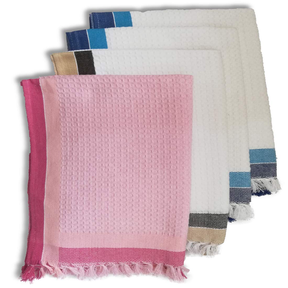 Athom Living Light Weight Cotton Premium Waffle Border Bath Towel | Pack Of 4 Multi2