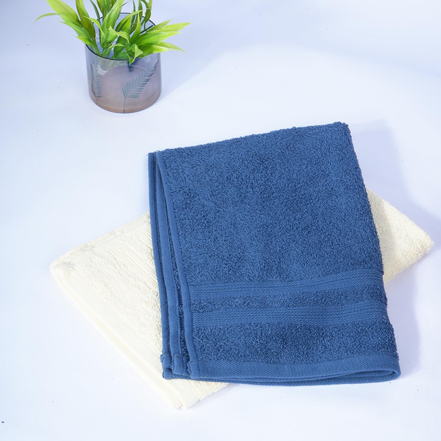 Kuber Industries Cotton Hand Towel 400 Gsm | Super Soft, Quick Absorbent & Anti-Bacterial Gym & Workout Towels - Blue & Ivory (2 Pieces)