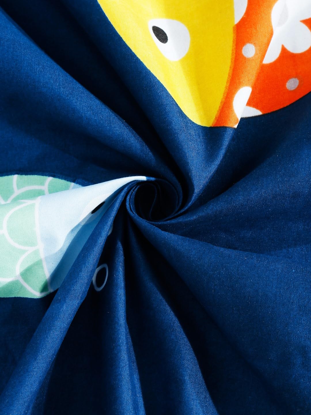 Elastic Fitted Kids Fishes Double Bedsheet 2 King Size Pillow Covers, Navy Blue (90x92 Inches) | Lightweight, Soft & Breathable - Perfect For Gifting Bedsheet