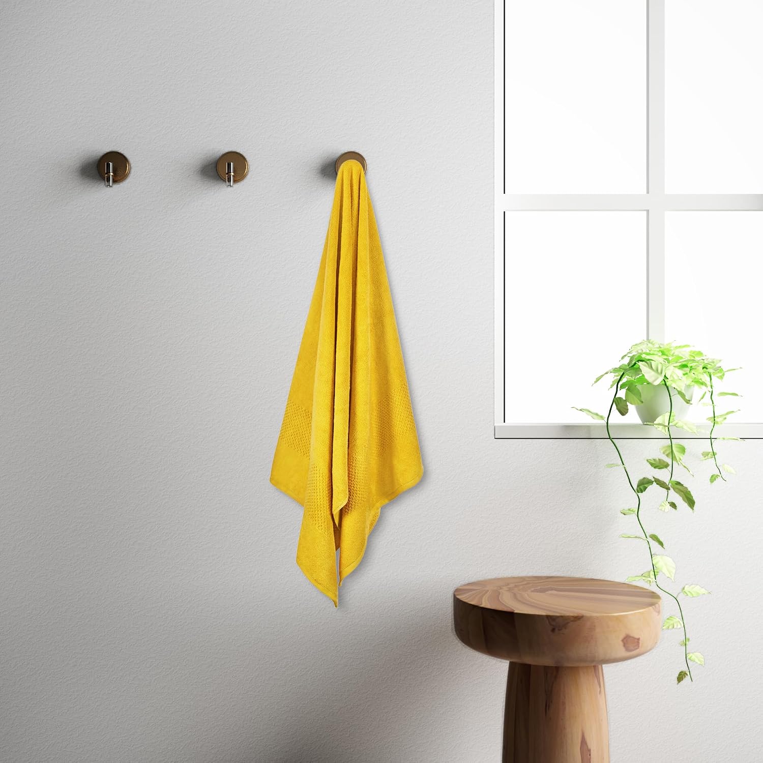 Spaces 100% Cotton Bath Towel 500 Gsm | Quick Dry Nano Spun Special Texture Bath Towels (Dark Yellow)
